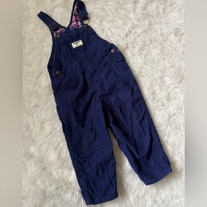 OshKosh B'gosh Dark Navy Corduroy Toddler Overalls with Pink Plaid Lining